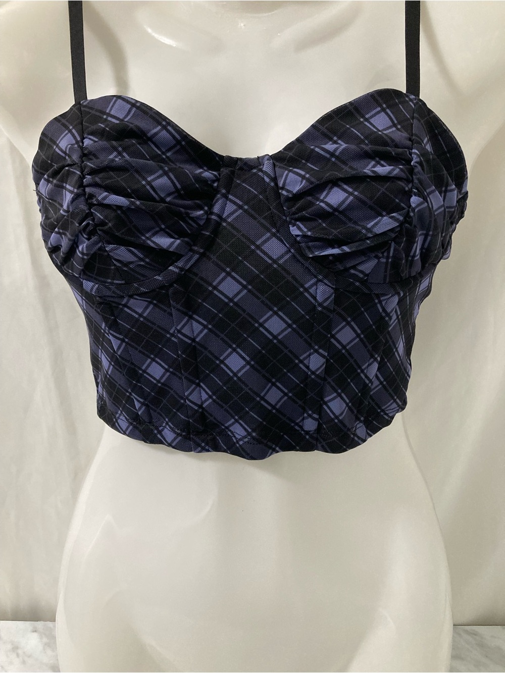 TWIK Simons Purple Plaid Bustier Corset Crop Top Y2K Size S
